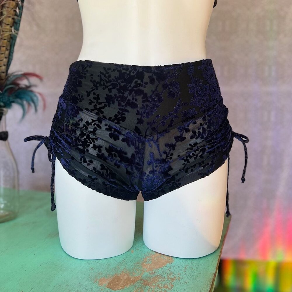 Navy Embossed Flower Cinch Shorts - Warrior Within Designs